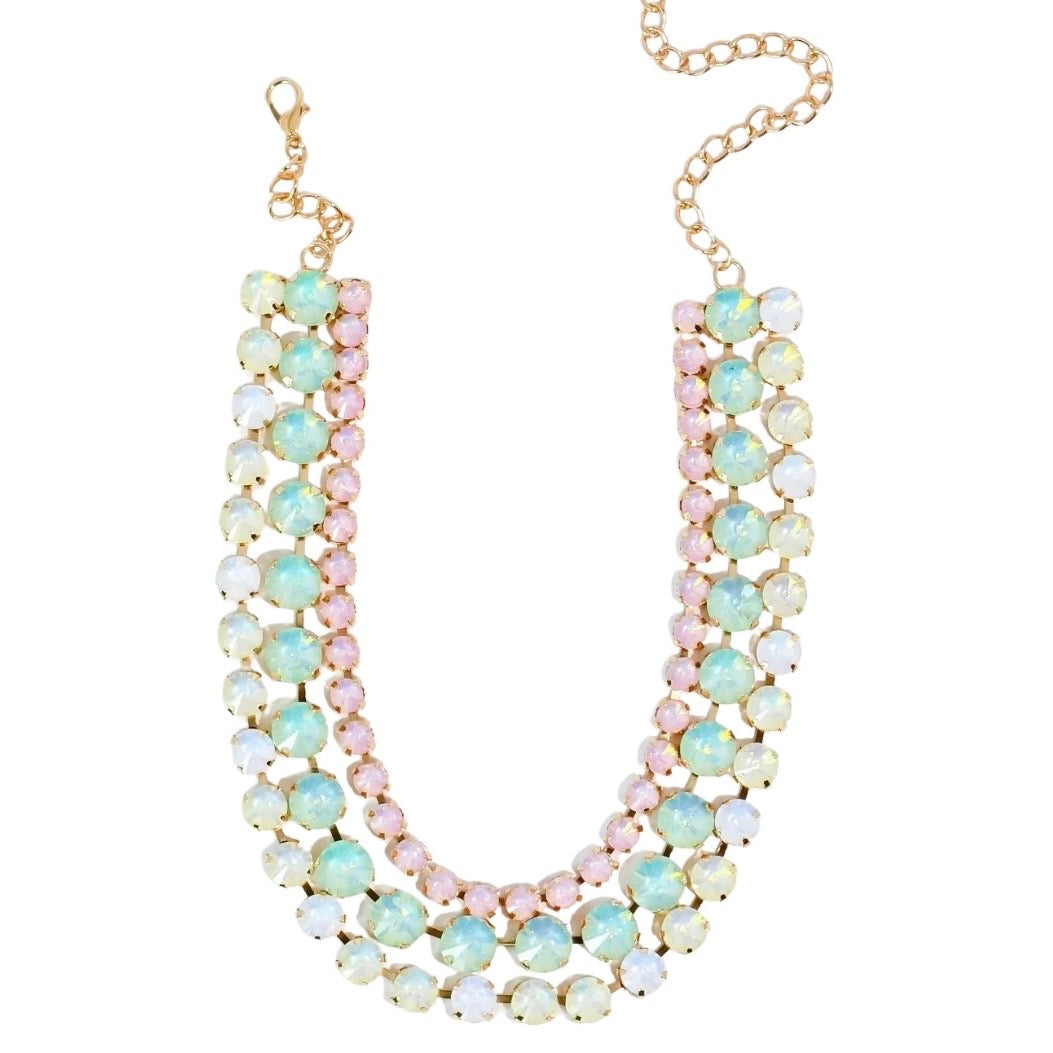 Multi Pastel Three Strand Crystal Necklace