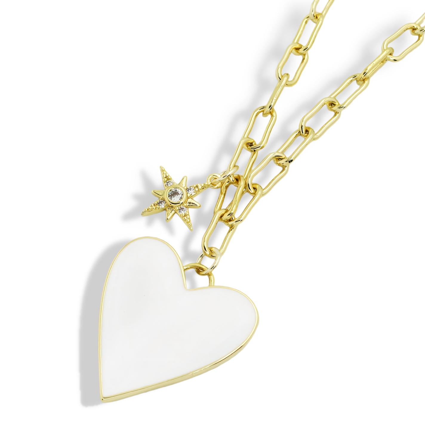 Enamel Heart/Star Necklace White