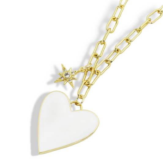 Enamel Heart/Star Necklace White