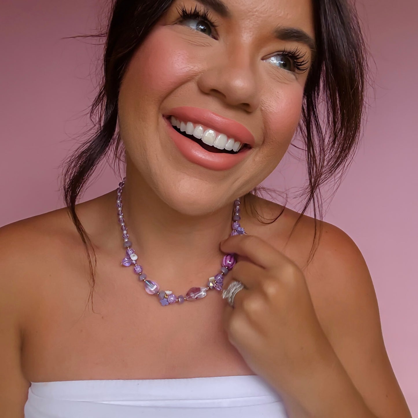 Colorful charms gold necklace featuring gemstone details, layered jewelry design, trendy accessory for women’s jewelry collections, boutique wholesale fashion necklace that is hypoallergenic, tarnish free, and waterproof jewelry with a cute aesthetic statement style