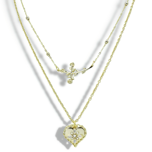 Cross Rose Layer Necklace