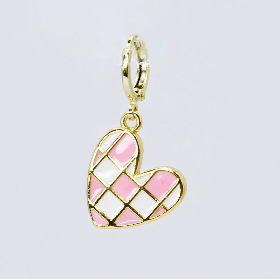 Pink Plaid Heart Charm