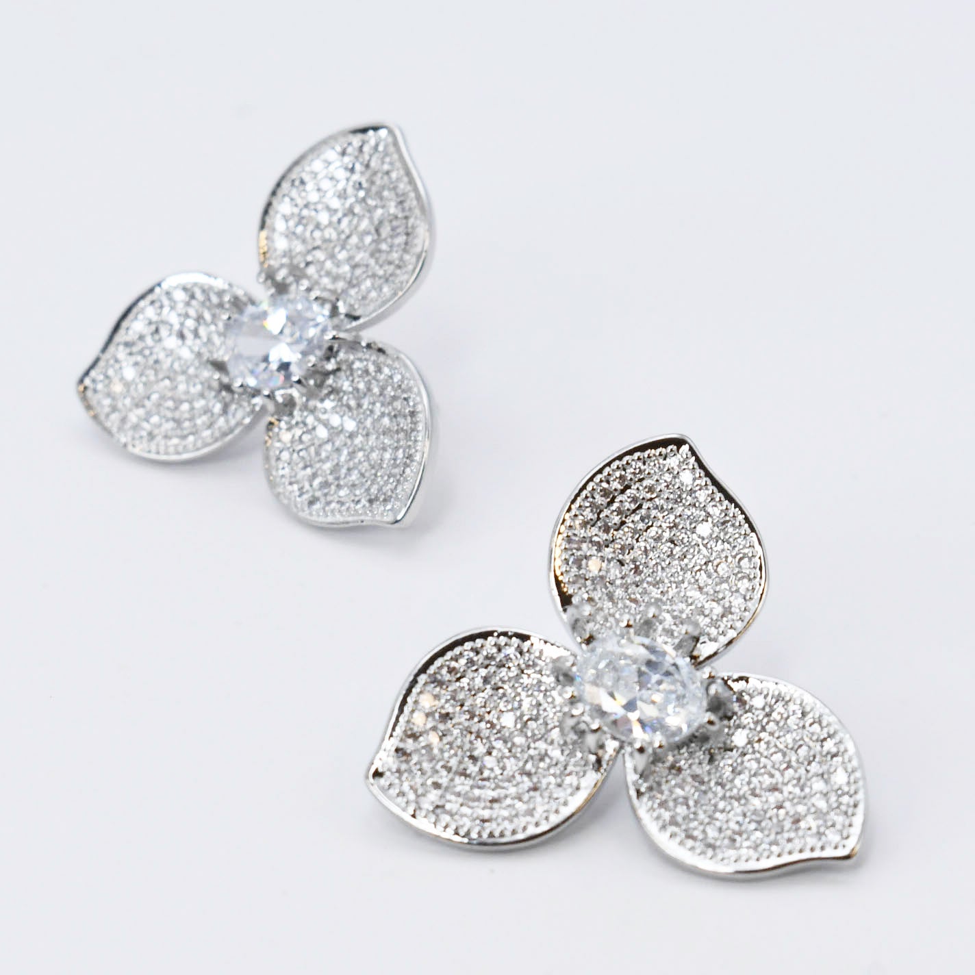 Crystal Petals Silver Earrings