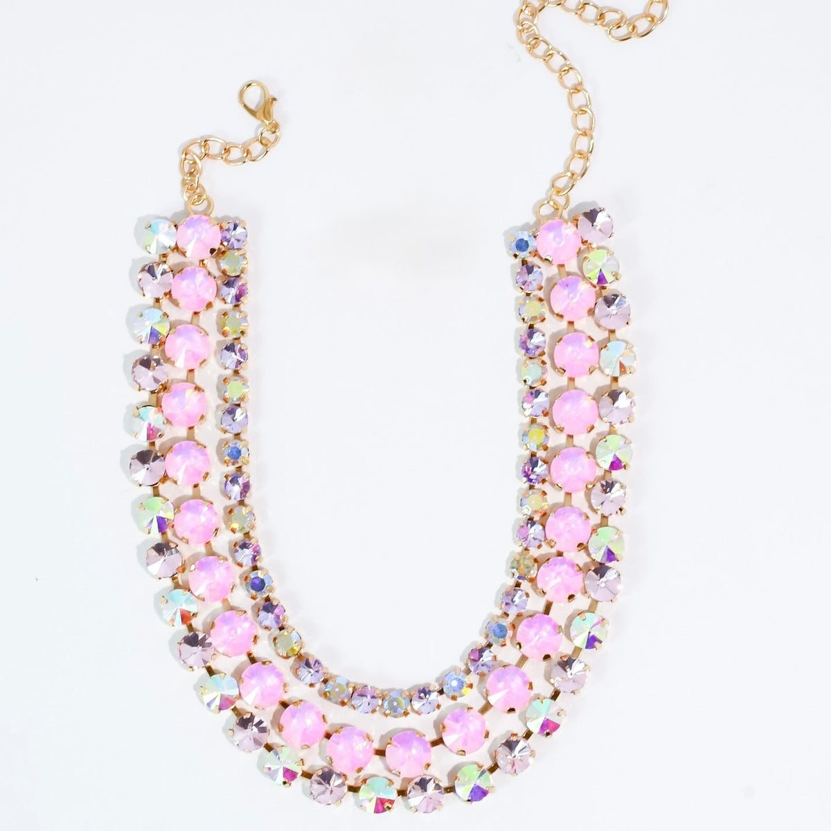 Light Pink Three Strand Crystal Necklace