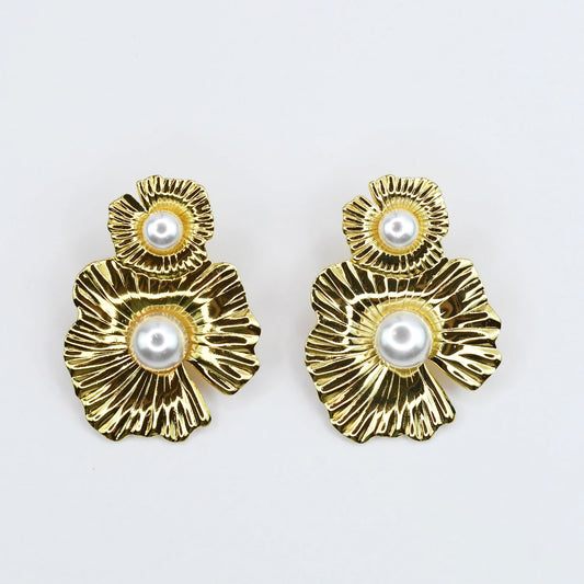 Golden Pearl Bloom Earrings