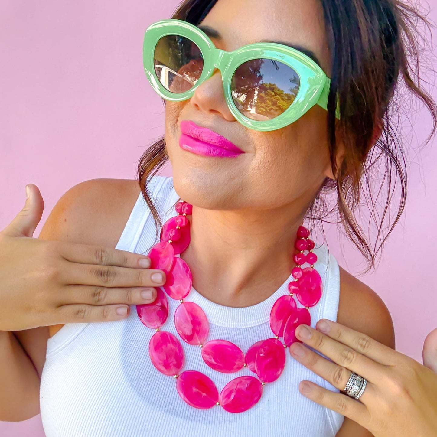 Colorful charms gold necklace featuring gemstone details, layered jewelry design, trendy accessory for women’s jewelry collections, boutique wholesale fashion necklace that is hypoallergenic, tarnish free, and waterproof jewelry with a cute aesthetic statement style