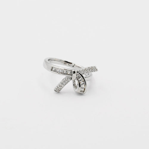 Pave Bow Silver Ring O35