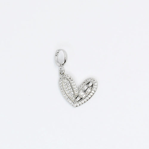 Pave Silver Heart Charm CH-54