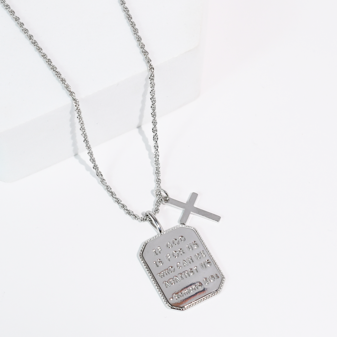 Romans 8:31 Silver Necklace