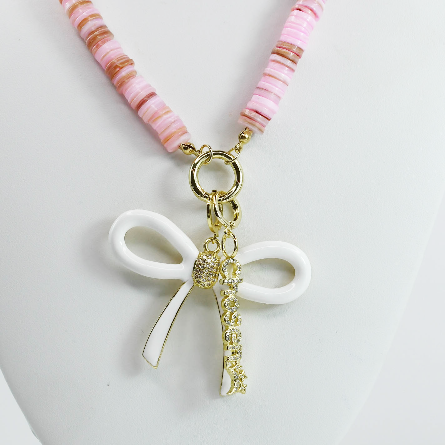 Colorful charms gold necklace featuring gemstone details, layered jewelry design, trendy accessory for women’s jewelry collections, boutique wholesale fashion necklace that is hypoallergenic, tarnish free, and waterproof jewelry with a cute aesthetic statement style