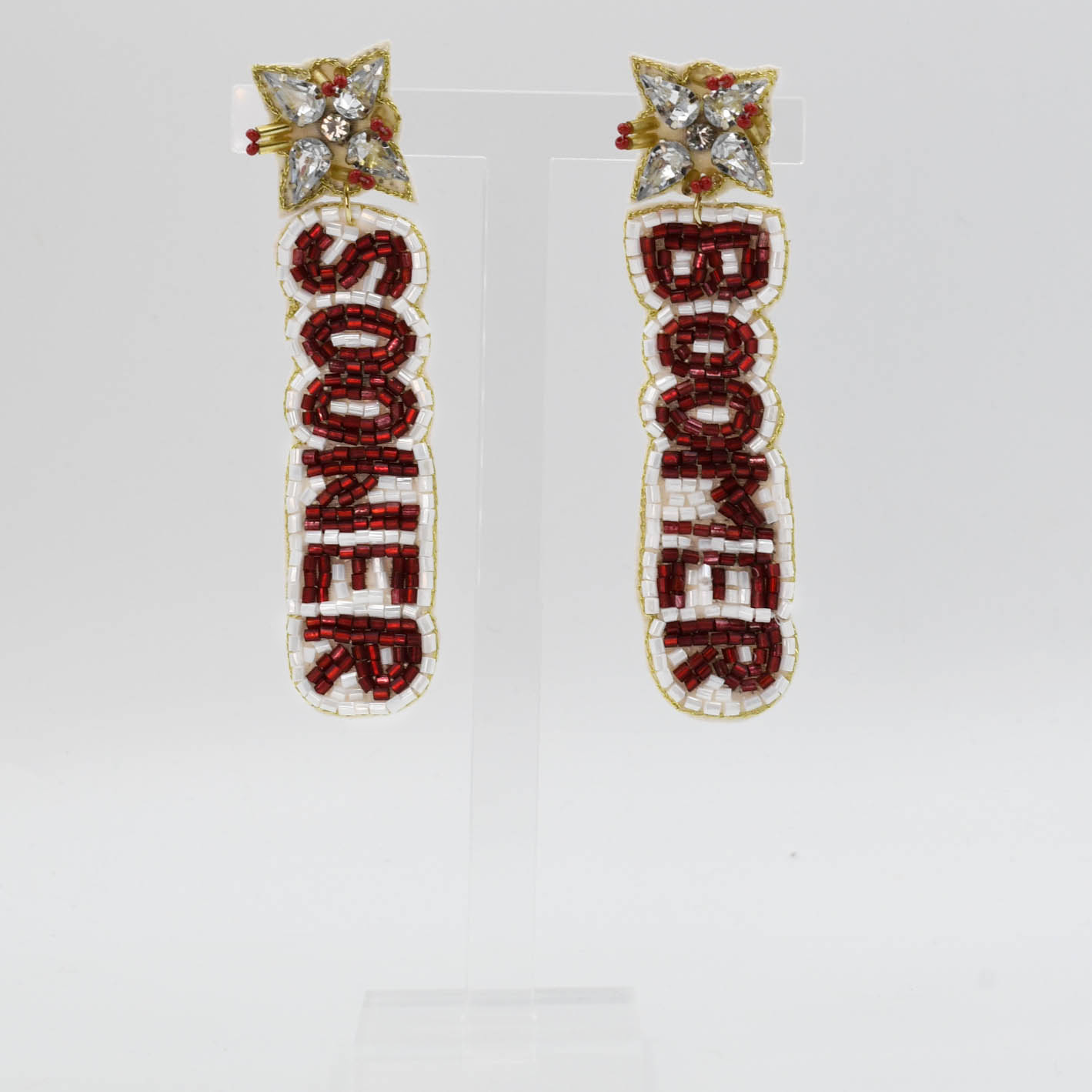 Boomer Sooner Beaded/Jeweled Earrings T24