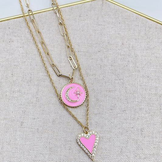 Love you to the moon pink necklace