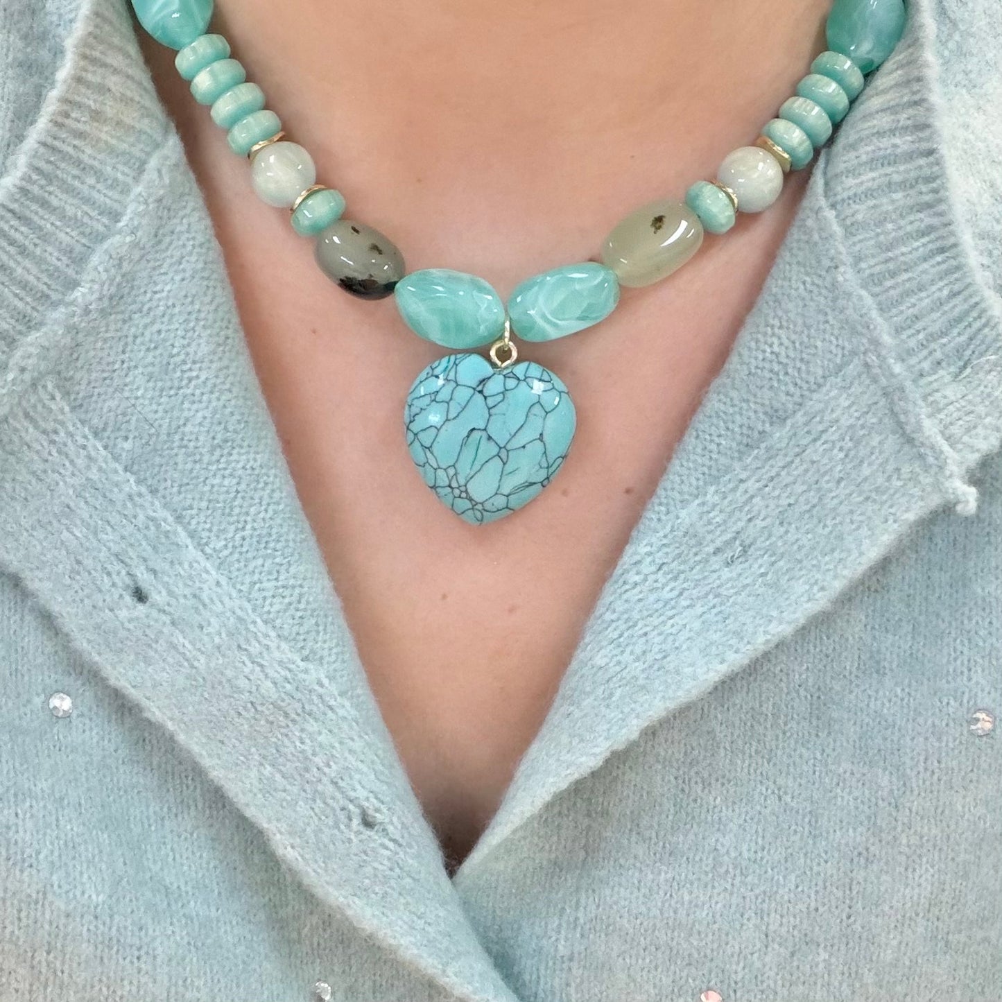 Mint Gem Heart Necklace