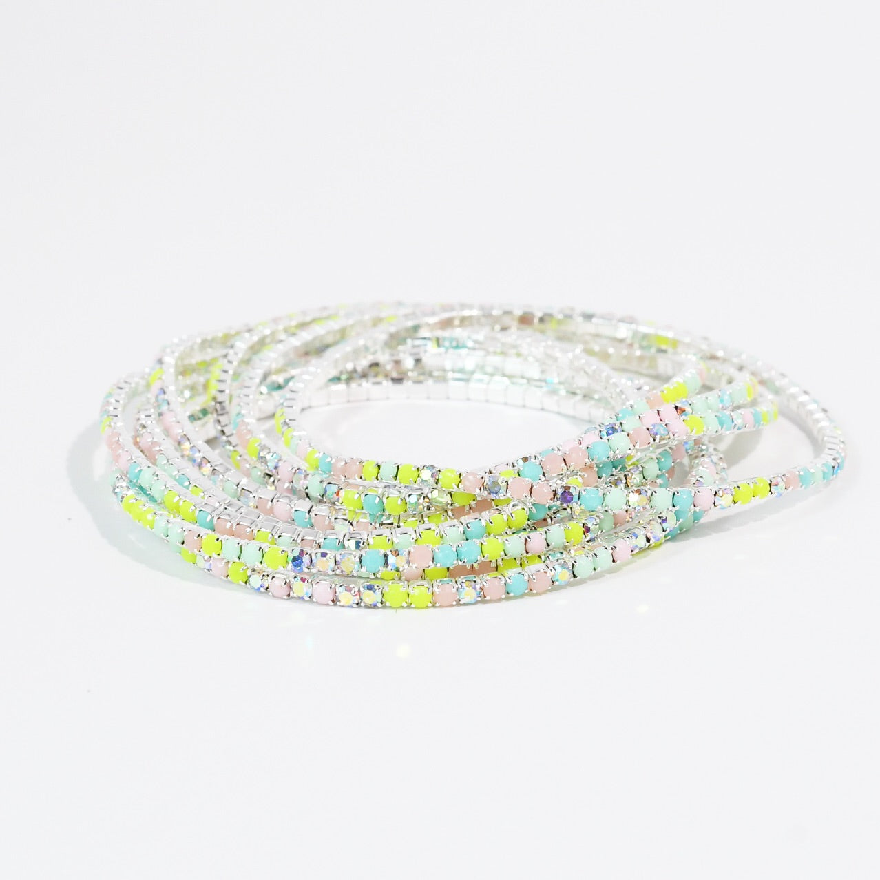 Silver Neon Crystal Bracelet Set