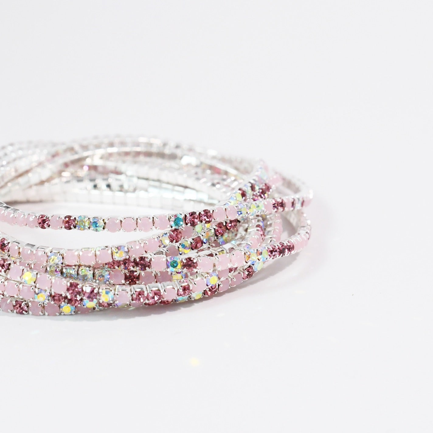 Pinks Silver Crystal Bracelet Set