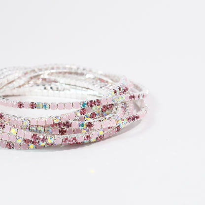 Pinks Silver Crystal Bracelet Set