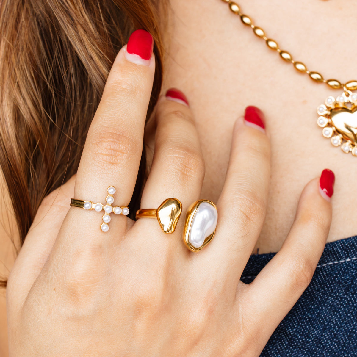 Pearl Cross Ring Waterproof