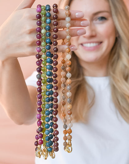 Colorful charms gold necklace featuring gemstone details, layered jewelry design, trendy accessory for women’s jewelry collections, boutique wholesale fashion necklace that is hypoallergenic, tarnish free, and waterproof jewelry with a cute aesthetic statement style