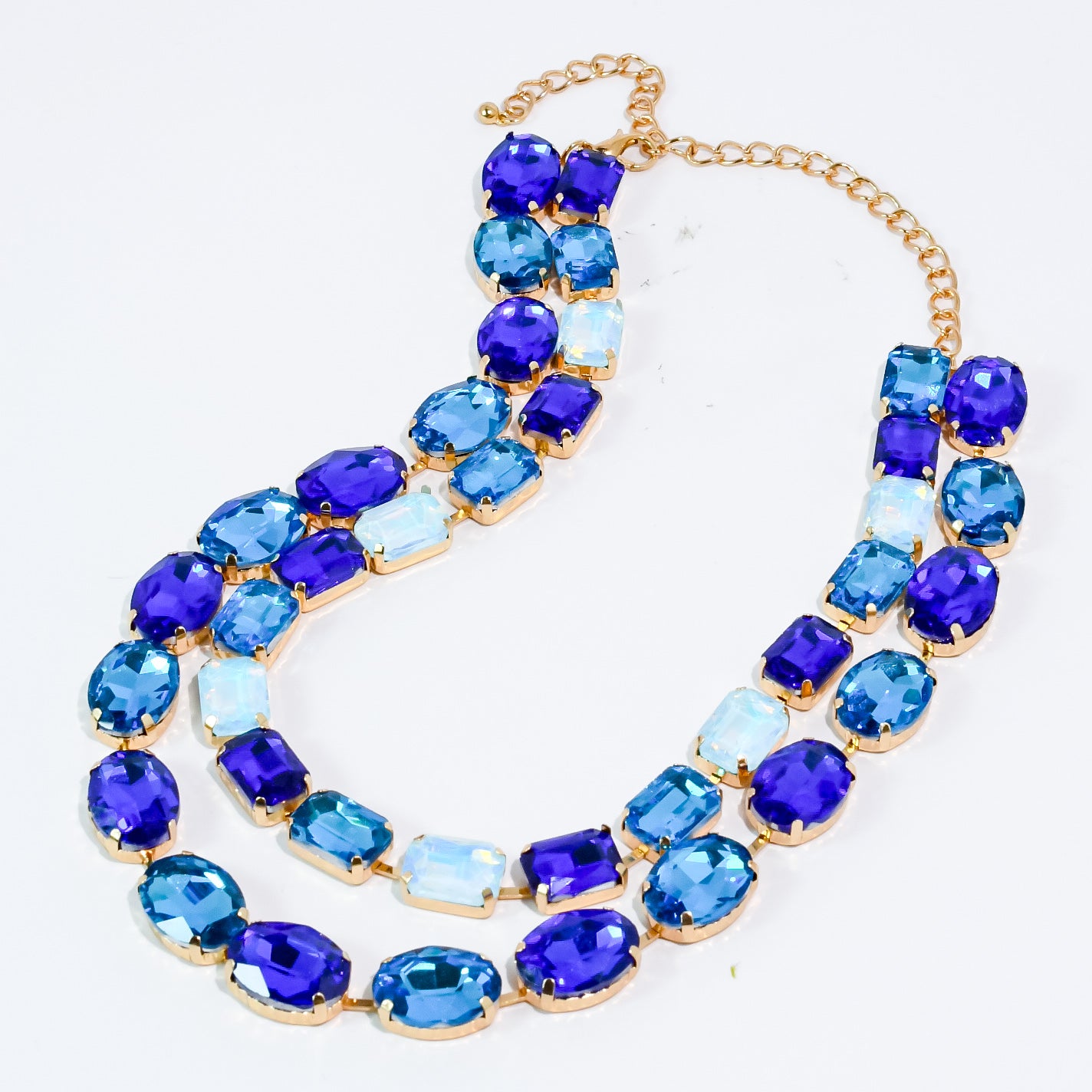 Blue  Layered Round Crystal Jewelry Set
