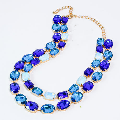Blue  Layered Round Crystal Jewelry Set