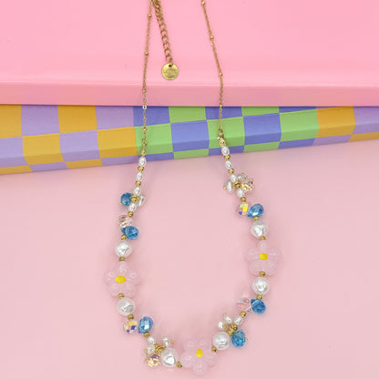 Colorful charms gold necklace featuring gemstone details, layered jewelry design, trendy accessory for women’s jewelry collections, boutique wholesale fashion necklace that is hypoallergenic, tarnish free, and waterproof jewelry with a cute aesthetic statement style