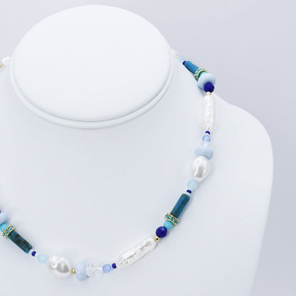 Aqua Bead and Bloom Necklace