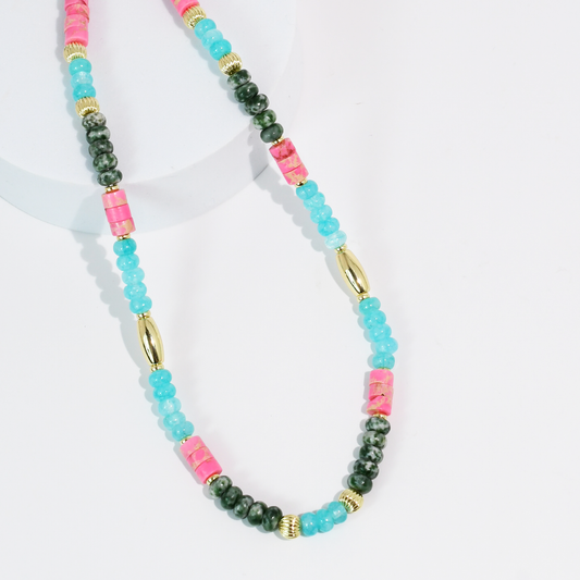 Aqua Tile Gemstone Necklace
