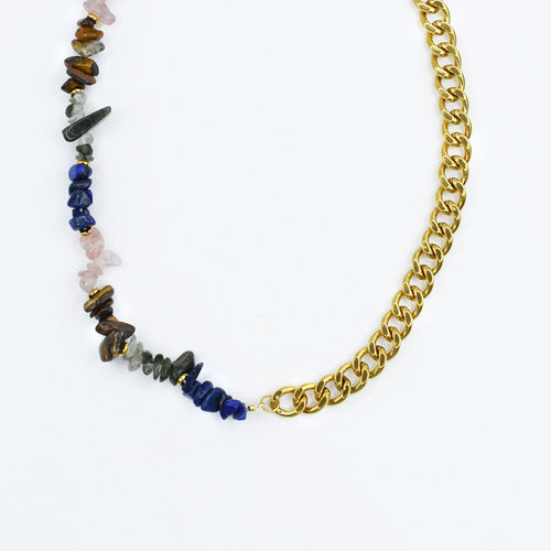 Colorful charms gold necklace featuring gemstone details, layered jewelry design, trendy accessory for women’s jewelry collections, boutique wholesale fashion necklace that is hypoallergenic, tarnish free, and waterproof jewelry with a cute aesthetic statement style