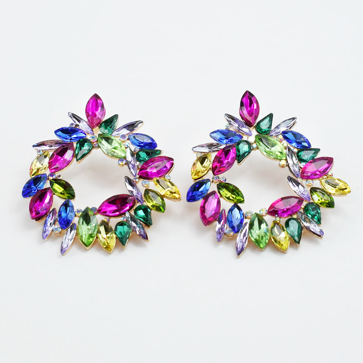 Colorful crystal statement earrings with multicolor beads and sparkling stones, waterproof earrings, tarnish free jewelry, hypoallergenic earrings for sensitive skin, 24k gold dainty earrings, handcrafted gemstone earrings, gold hoop earrings, boutique wholesale earrings, trendy gold jewelry, high quality jewelry gifts