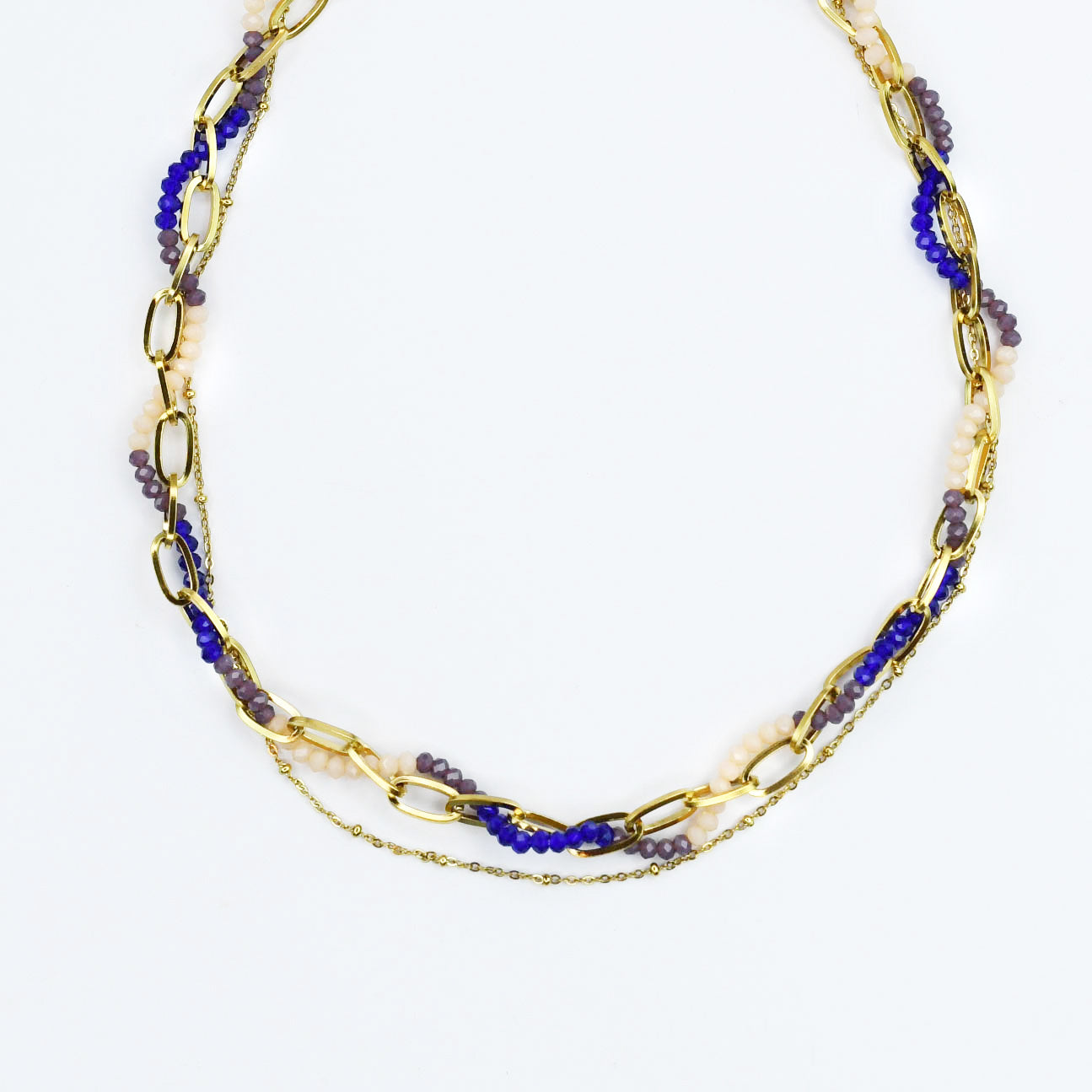 Colorful charms gold necklace featuring gemstone details, layered jewelry design, trendy accessory for women’s jewelry collections, boutique wholesale fashion necklace that is hypoallergenic, tarnish free, and waterproof jewelry with a cute aesthetic statement style