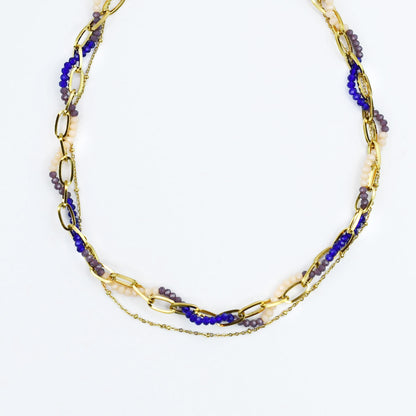 Colorful charms gold necklace featuring gemstone details, layered jewelry design, trendy accessory for women’s jewelry collections, boutique wholesale fashion necklace that is hypoallergenic, tarnish free, and waterproof jewelry with a cute aesthetic statement style
