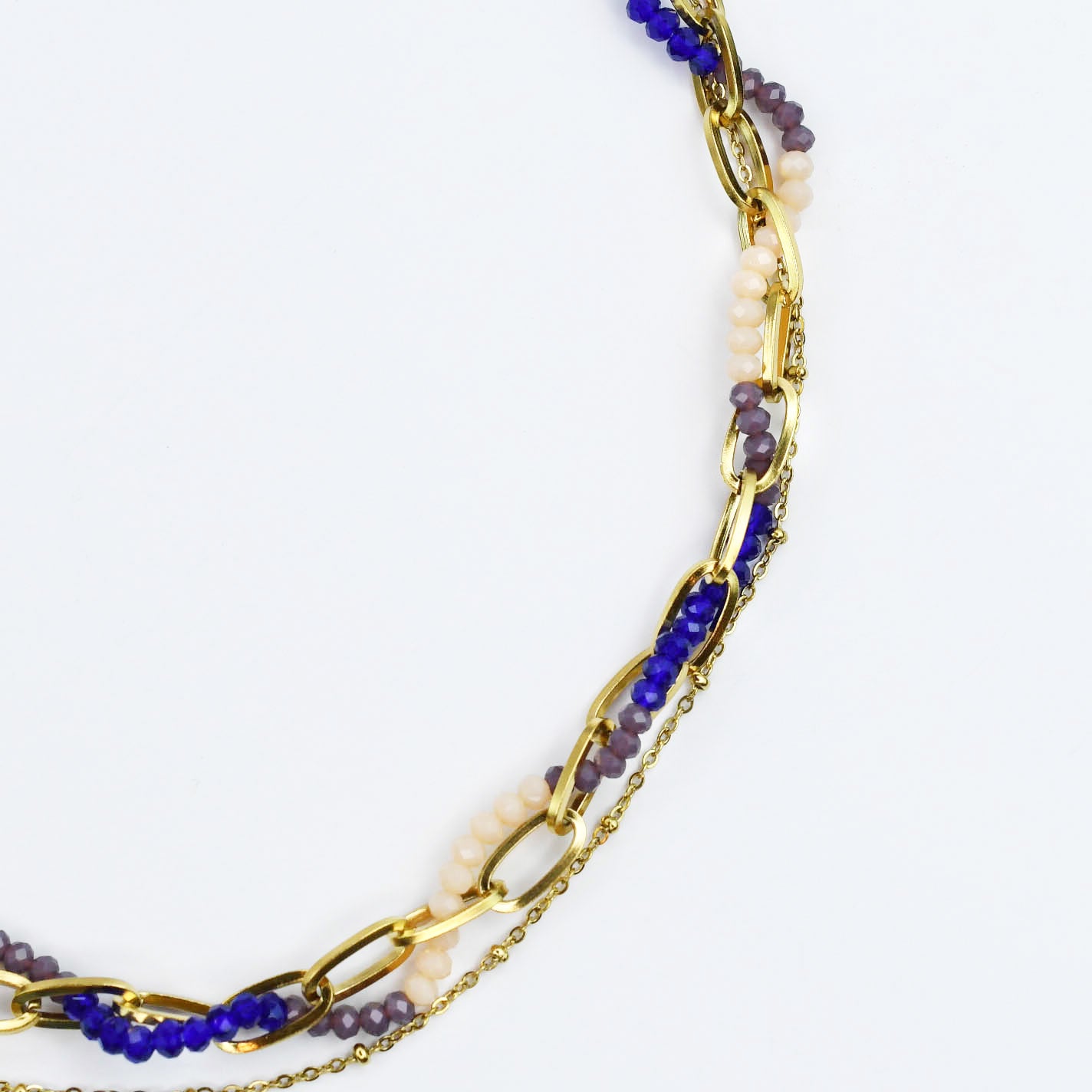 Colorful charms gold necklace featuring gemstone details, layered jewelry design, trendy accessory for women’s jewelry collections, boutique wholesale fashion necklace that is hypoallergenic, tarnish free, and waterproof jewelry with a cute aesthetic statement style