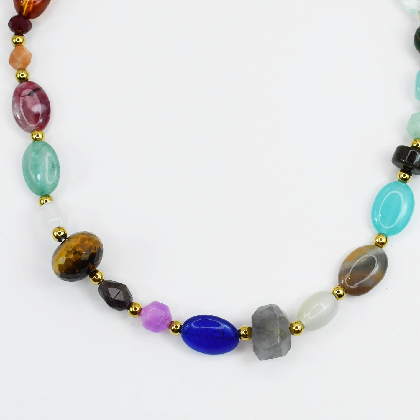 Colorful charms gold necklace featuring gemstone details, layered jewelry design, trendy accessory for women’s jewelry collections, boutique wholesale fashion necklace that is hypoallergenic, tarnish free, and waterproof jewelry with a cute aesthetic statement style