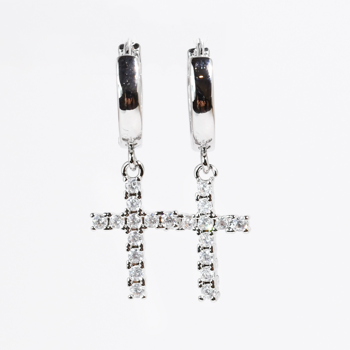Cross Sparkle Silver Huggies