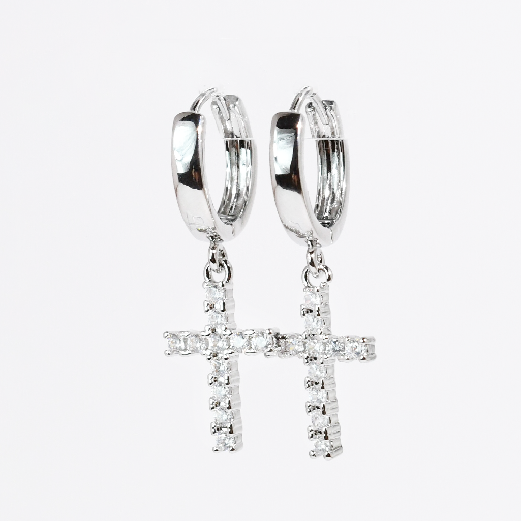 Cross Sparkle Silver Huggies