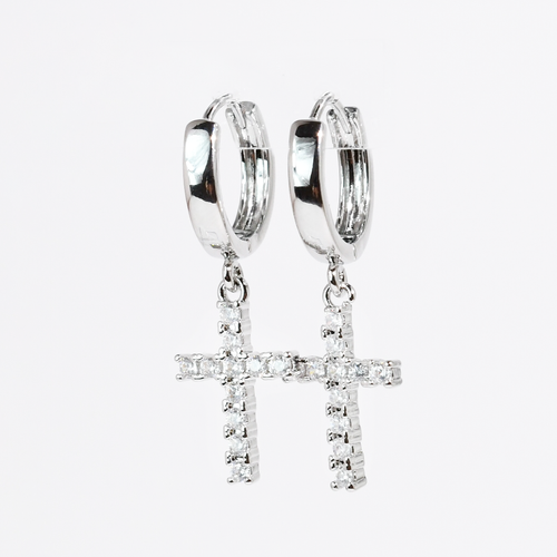 Cross Sparkle Silver Huggies