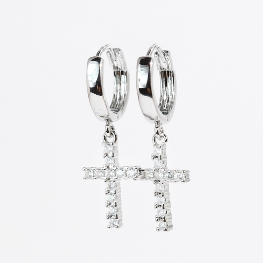 Cross Sparkle Silver Huggies
