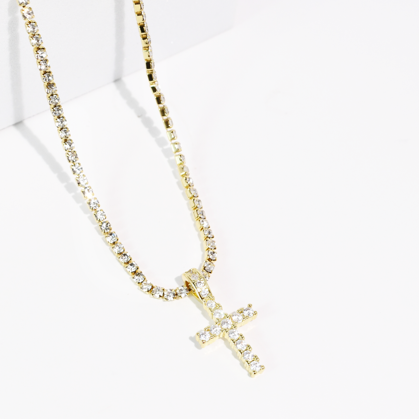 Divine Crystal Cross Gold Necklace