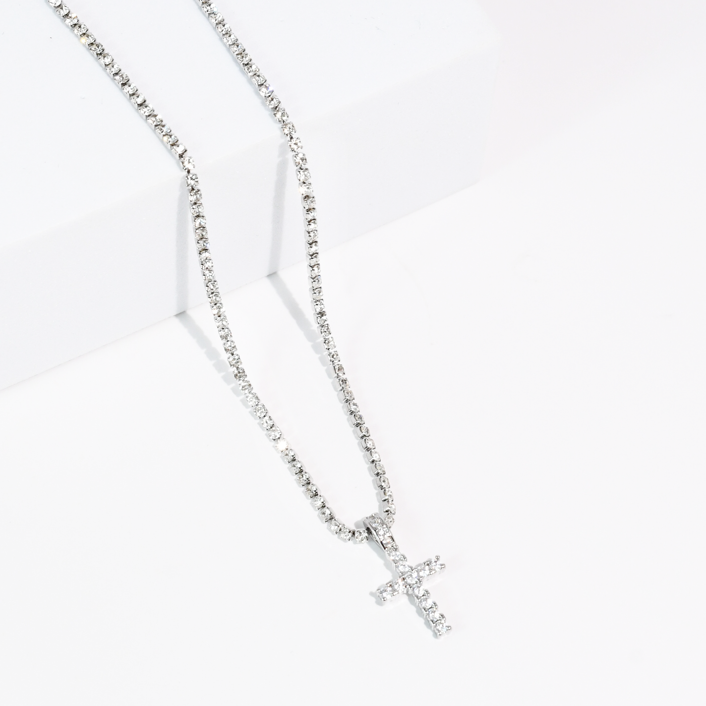 Divine Crystal Cross Silver Necklace