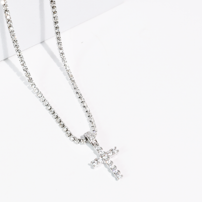 Divine Crystal Cross Silver Necklace