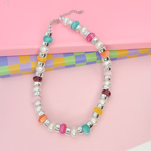 Joyful Silver Beaded Necklace
