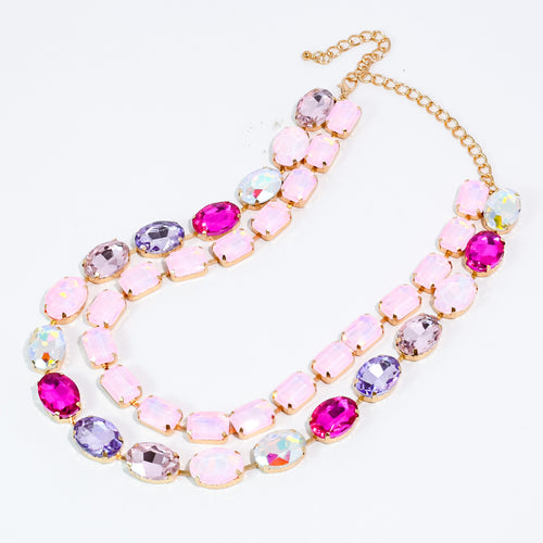 Pink  Layered Round Crystal Jewelry Set