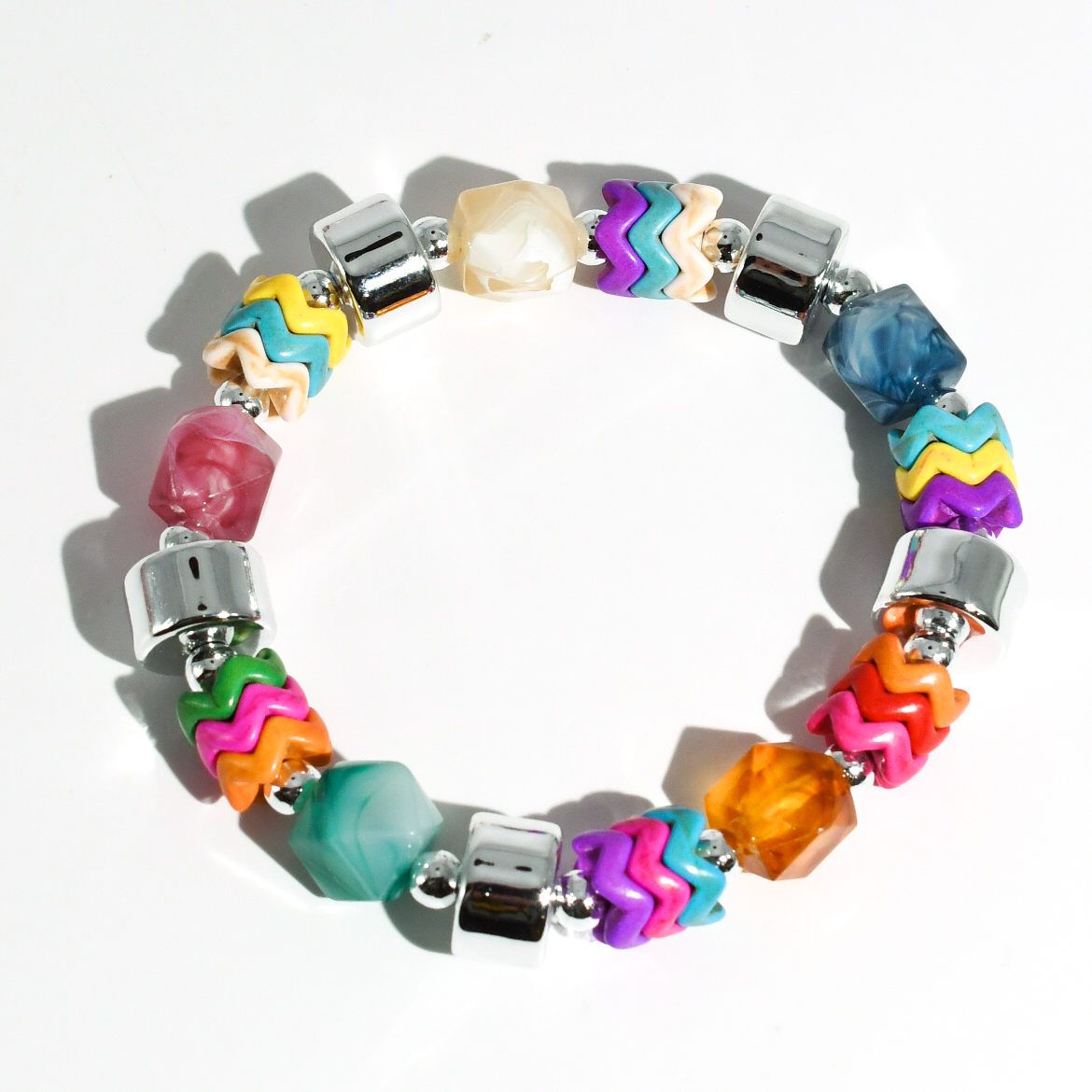 colorful gemstone jewelry, beaded fashion bracelet, gold or silver tone accessory, handcrafted beaded piece, trendy boho chic jewelry, vibrant statement wristwear, artisan handmade design, everyday stackable accessory, fashion jewelry for women, premium jewelry gift idea, boutique style wristwear, elevated modern jewelry