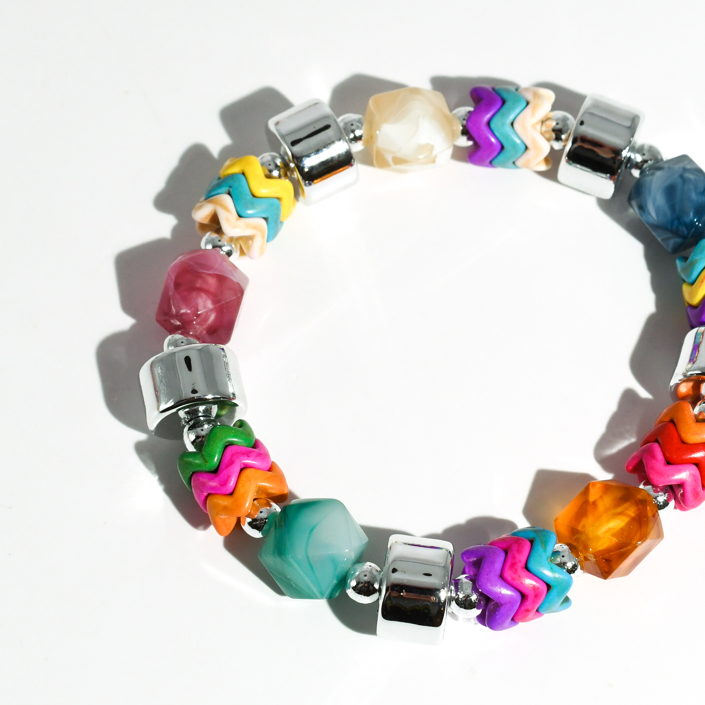 colorful gemstone jewelry, beaded fashion bracelet, gold or silver tone accessory, handcrafted beaded piece, trendy boho chic jewelry, vibrant statement wristwear, artisan handmade design, everyday stackable accessory, fashion jewelry for women, premium jewelry gift idea, boutique style wristwear, elevated modern jewelry