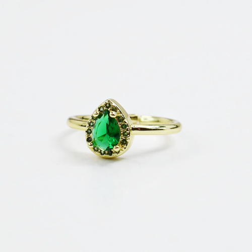 gold band with teardrop green gem, pear cut emerald tone, delicate drop centerpiece, vivid green highlight, slim gold setting, bright teardrop accent, polished band design, refined green feature, radiant drop detail, subtle gemstone focus, luminous pear shape, elegant minimal piece