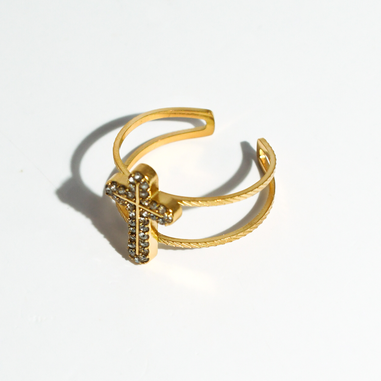 hypoallergenic ring, waterproof ring, tarnish free jewelry, boutique wholesale jewelry, dainty gold ring, gemstone statement ring, sparkly cubic zirconia ring, high quality jewelry gifts, elegant gold plated ring, trendy fashion ring, pastel gemstone ring,sparkle gold cross ring