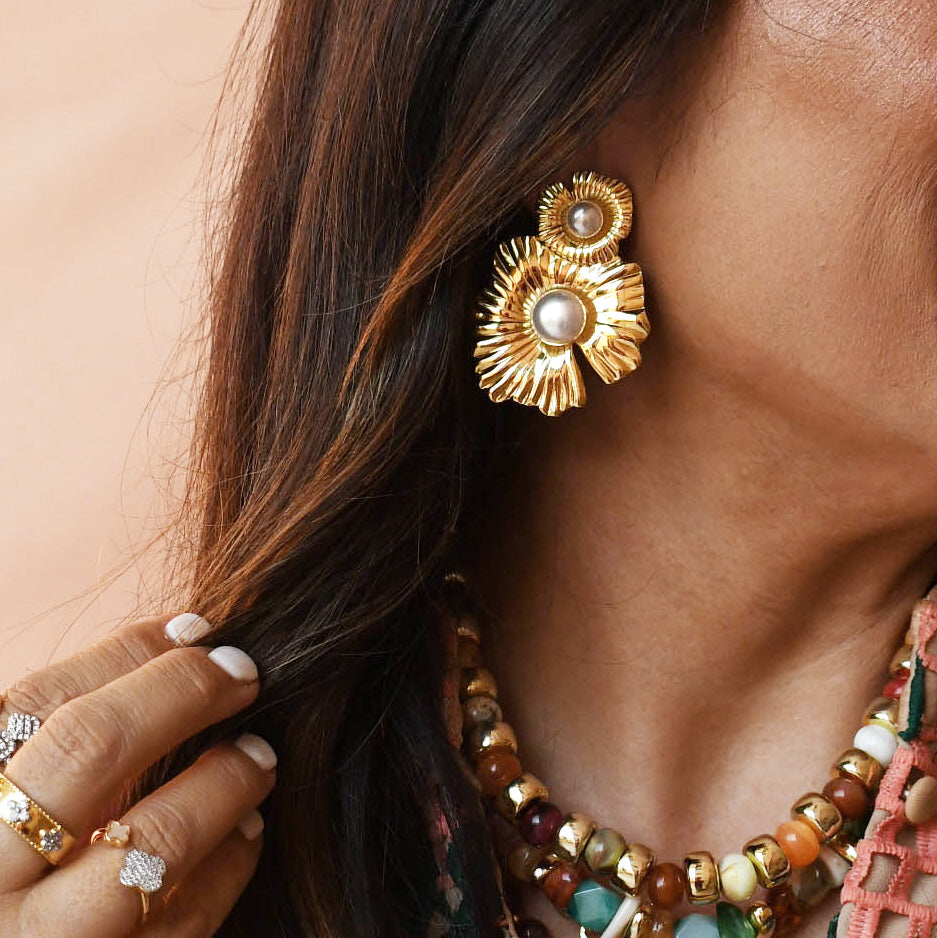 waterproof hypoallergenic earrings, tarnish free 14k gold jewelry, dainty gold earrings, gold hoop earrings, handcrafted gemstone earrings, boutique wholesale earrings, high-quality gold jewelry,pearl stud