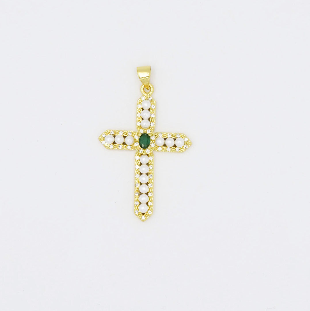 Pearl Gem Cross Charm
