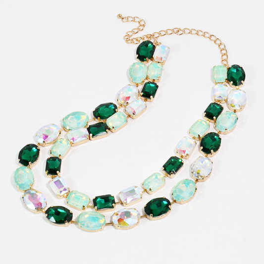 Green Layered Round Crystal Necklace