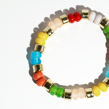 colorful gemstone jewelry, beaded fashion bracelet, gold or silver tone accessory, handcrafted beaded piece, trendy boho chic jewelry, vibrant statement wristwear, artisan handmade design, everyday stackable accessory, fashion jewelry for women, premium jewelry gift idea, boutique style wristwear, elevated modern jewelry